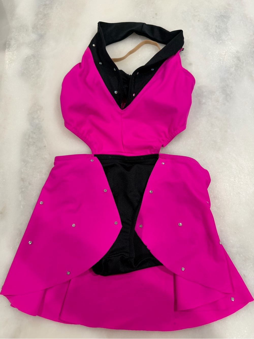 Weissman SC Pink Black Rhinestone Dance Costume Skirted Leotard